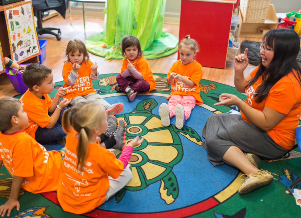 Children in a Mi'kmaq drumming circle