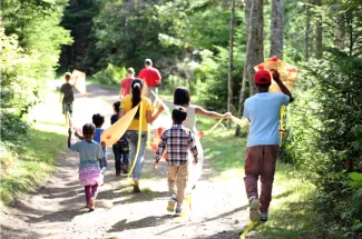 Kids walking in the woods